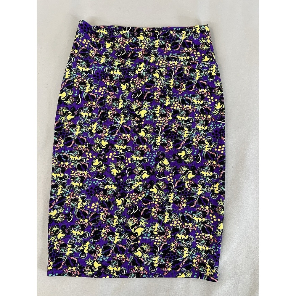 LuLaRoe Disney Cassie Pencil‎ Skirt Small Purple Minnie Mouse Floral High Waist